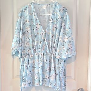 Baby Blue Floral Peplum Top, sz 1X